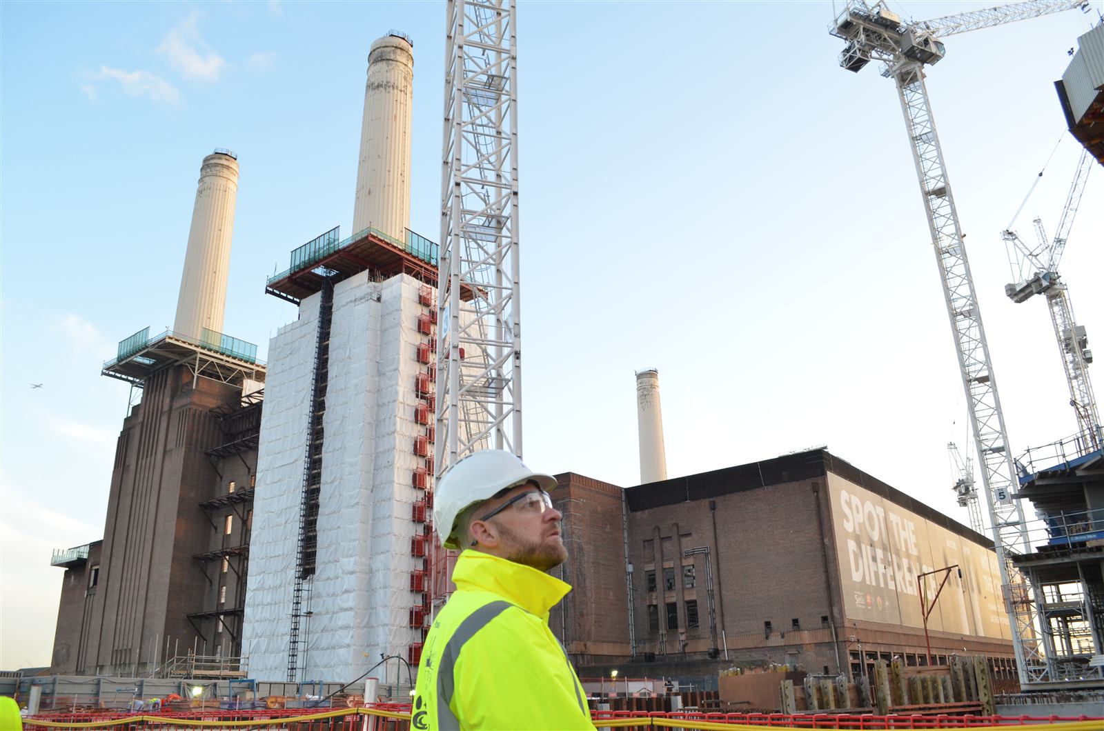 Gordon Adams on site at Battersea Power Station during construction