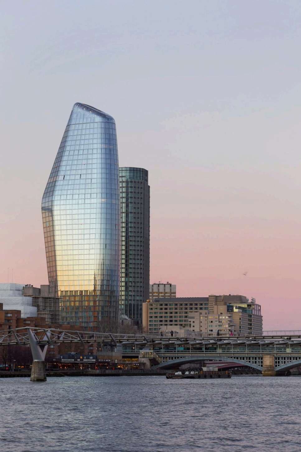 One Blackfriars tower at sunset on the south bank of the Thames